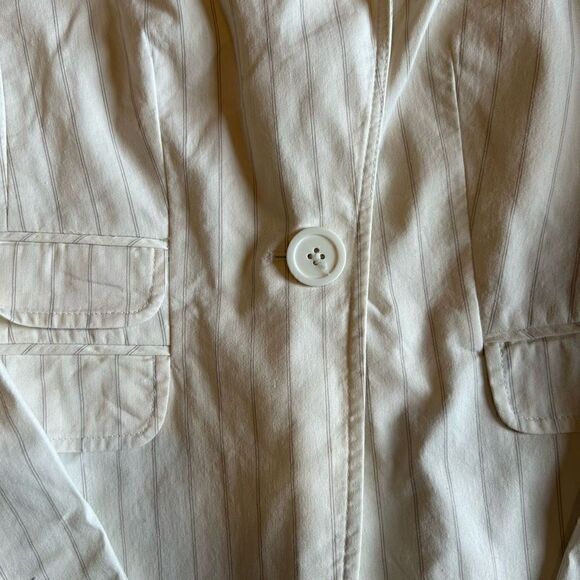 Ann Taylor LOFT 0petite off white pinstriped shirt cotton blend jacket vintage - Picture 3 of 12